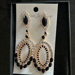 Black and Gold Crystal Drop Earrings